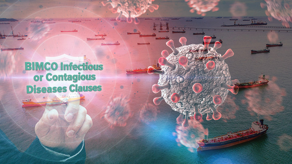 Collage image of ships and COVID-19 virus