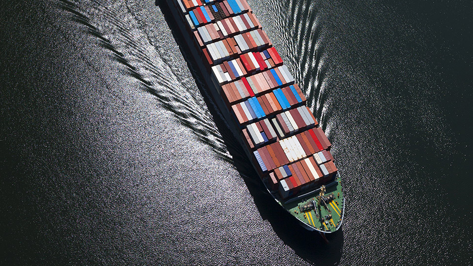 container ship seen from abovecontainer ship at sea