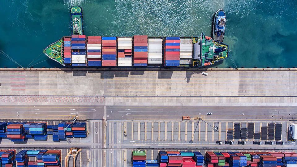 container ship from above