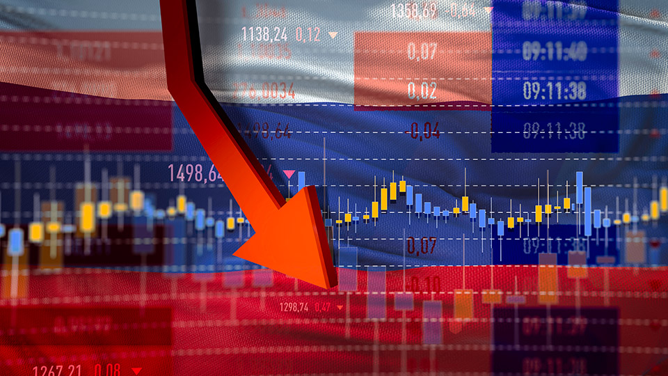Economics graph superimposed over a Russian flag