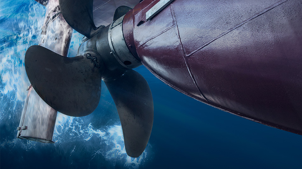 View of a ship propeller underwater